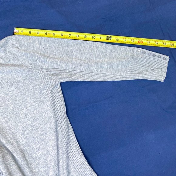 EXPRESS Classy Long Sleeve Shirt Heathered Grey Button Detail Turtleneck - Picture 10 of 12